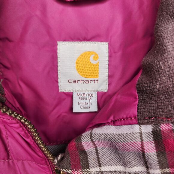 Carhartt Womens Puffer Jacket Flannel Lined Hooded Purple Pink Size Medium - Picture 8 of 14